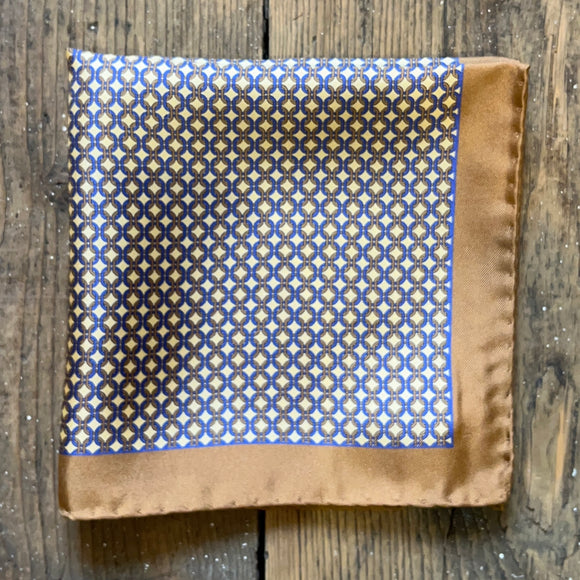 Gold, navy and bronze silk pocket square