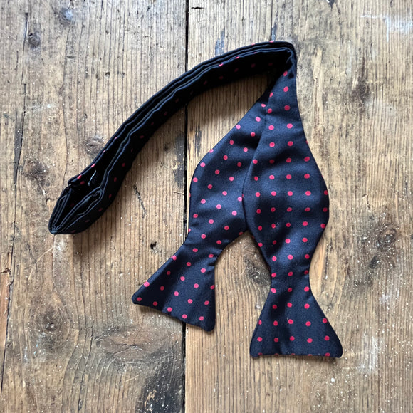 Navy silk bow ties with red spot