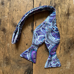 Regent - Silk Bow Tie - Paisley - Purple/Pale Blue