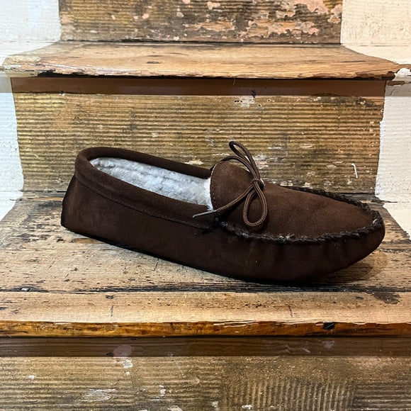 Draper - Maine - Moccasin Slippers - Suede and Sheepskin - Brown
