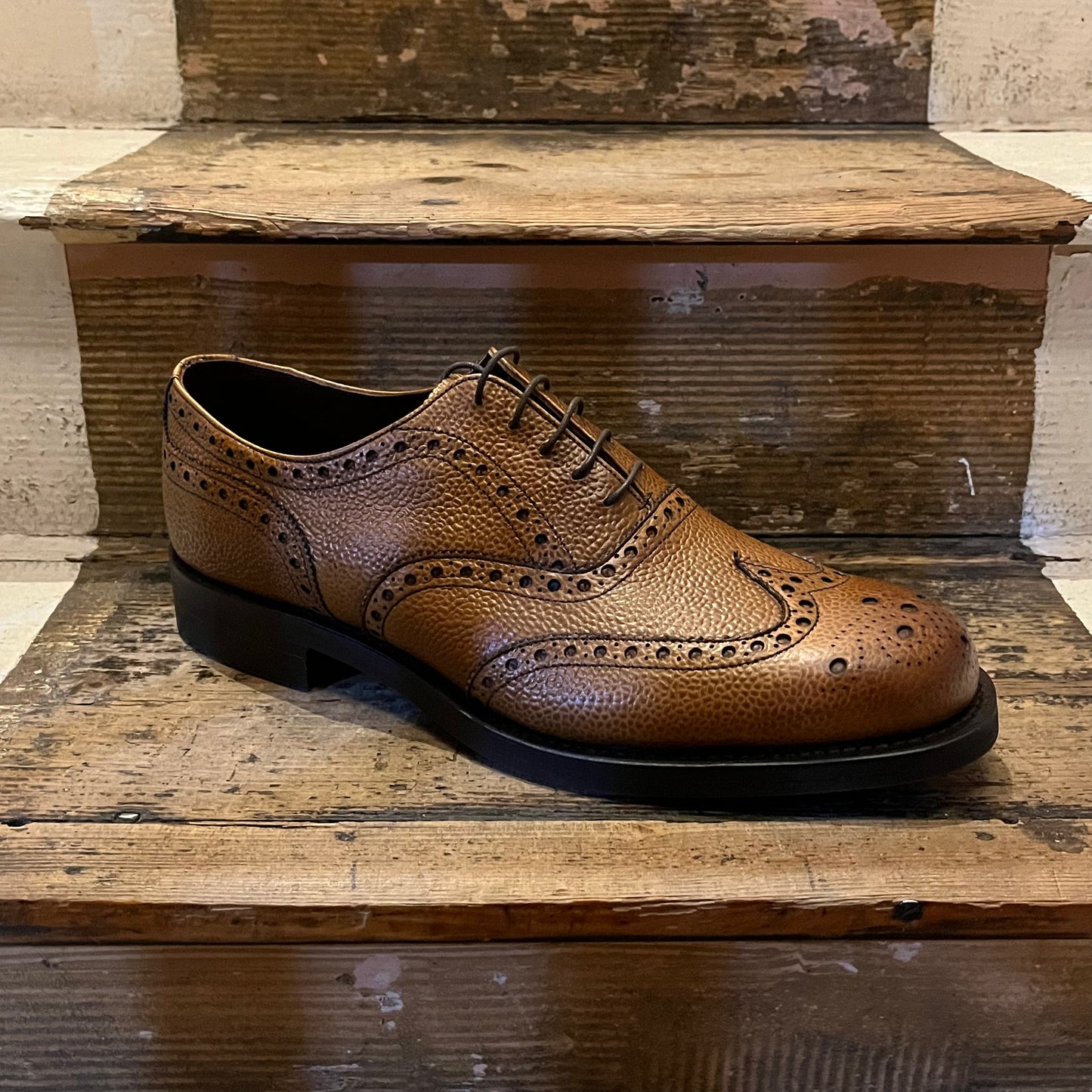 Regent full wide brogue in almond brown grain leather