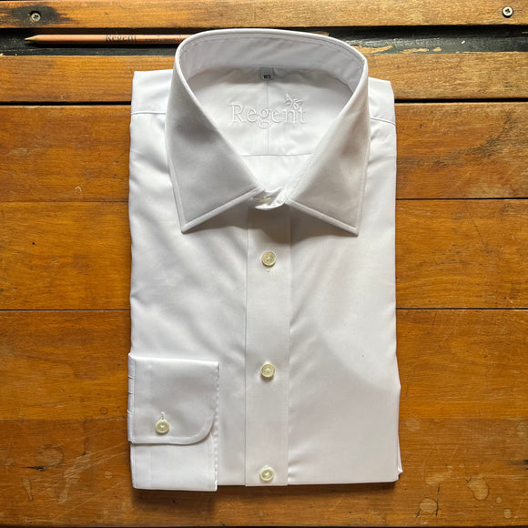 Regent Kent collar white cotton twill shirt with button down cuff