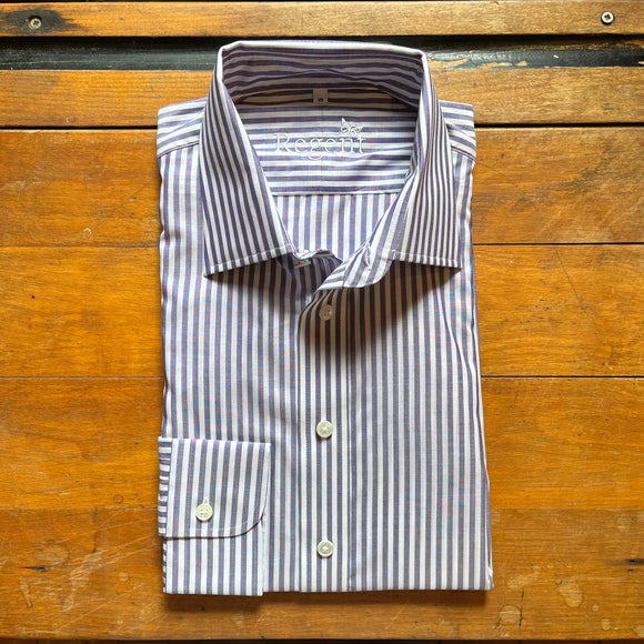 Cotton poplin white and purple stripe shirt