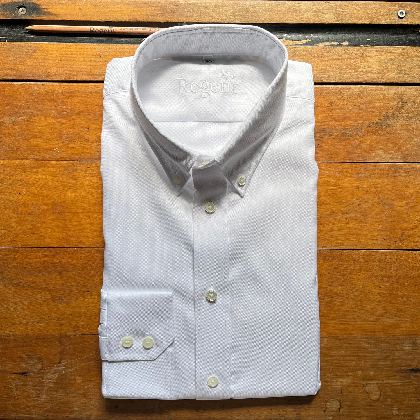 White oxford cotton button down shirt