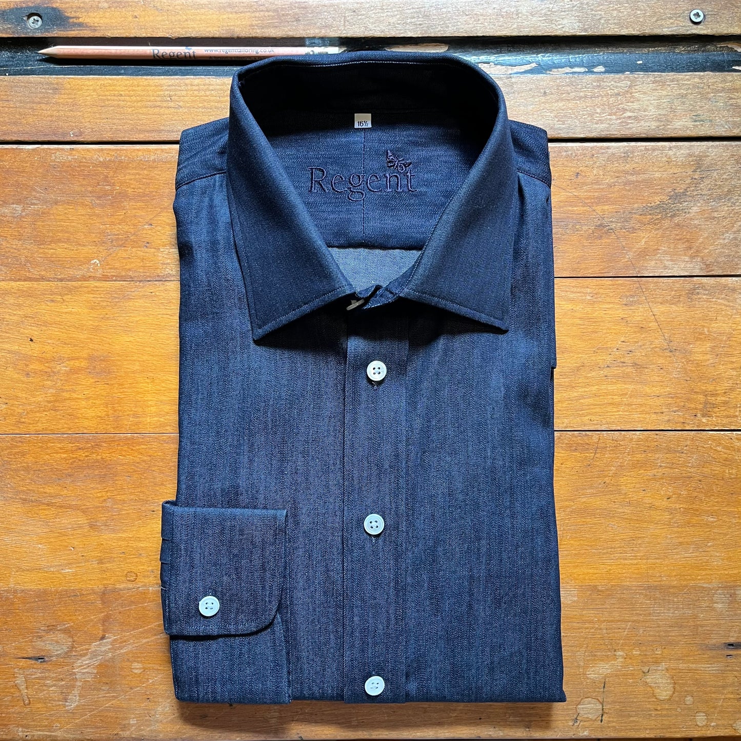 Dark blue mid weight cotton denim shirt