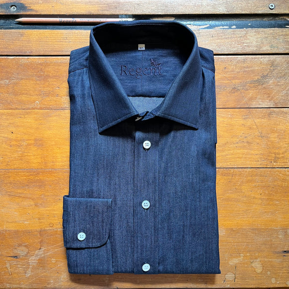 Dark blue mid weight cotton denim shirt
