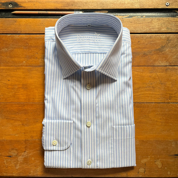 White and sky blue oxford cloth shirt
