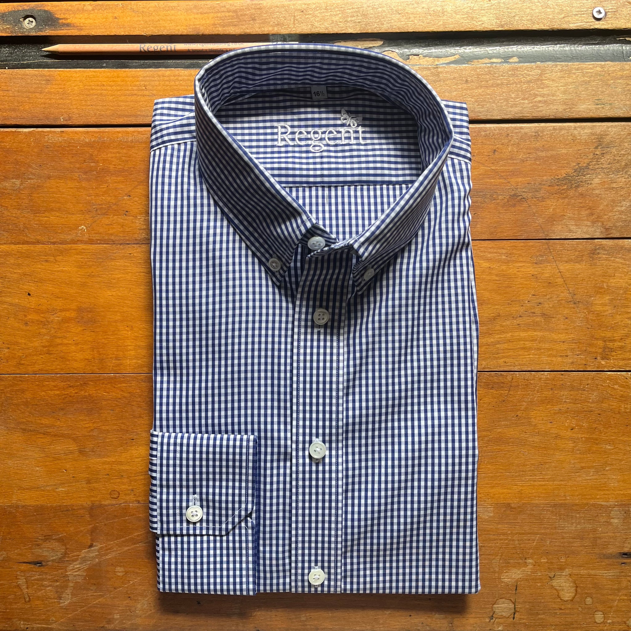 Navy gingham check with button down collar