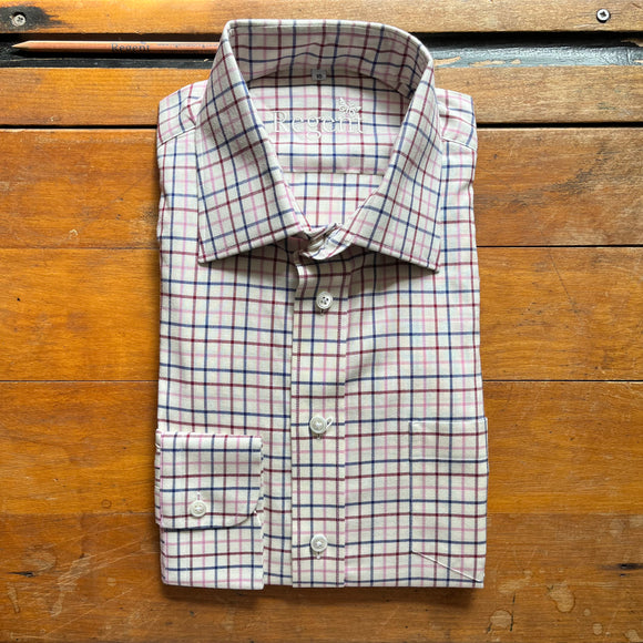Cotton twill shirt with pink and navy overcheck