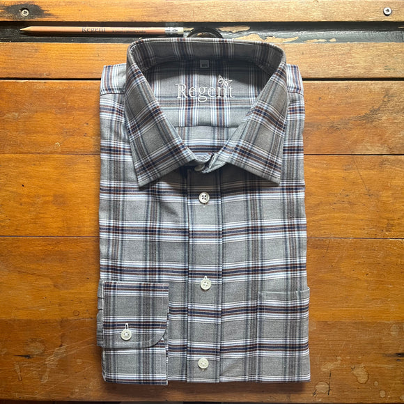 Brushed cotton check shirt in blue and grey