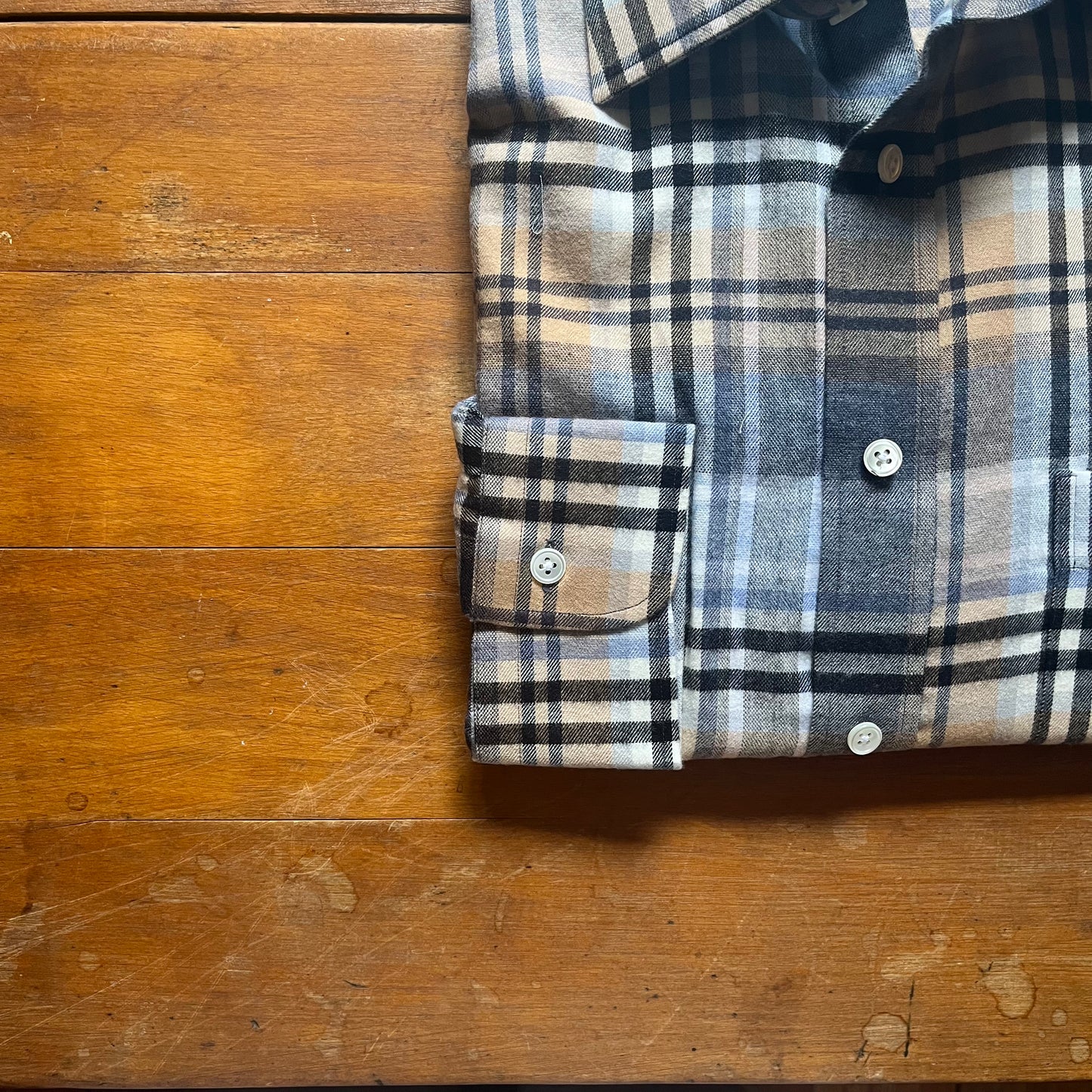 Regent - Flannel Shirt - Grey and Fawn with Black Overcheck