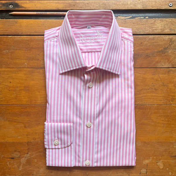 Regent - Five Shirt - Pink Stripe Cotton Poplin