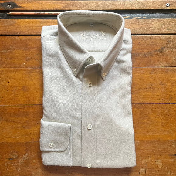 Cream coloured cotton flannel shirt with button down collar