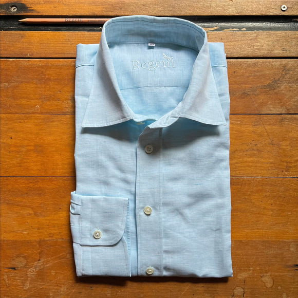 Regent - Tommy Shirt - Aqua Blue Cotton/Linen