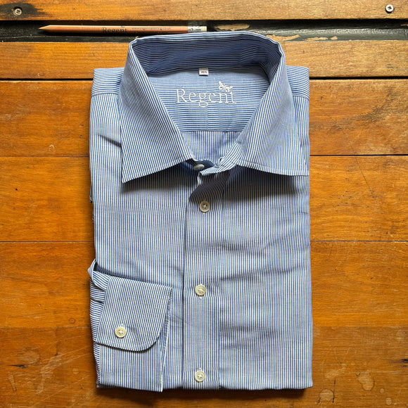 Regent blue and white stripe linen cotton blend shirt