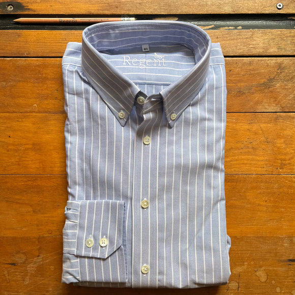 Regent oxford cloth button down collar shirt in blue with white stripe
