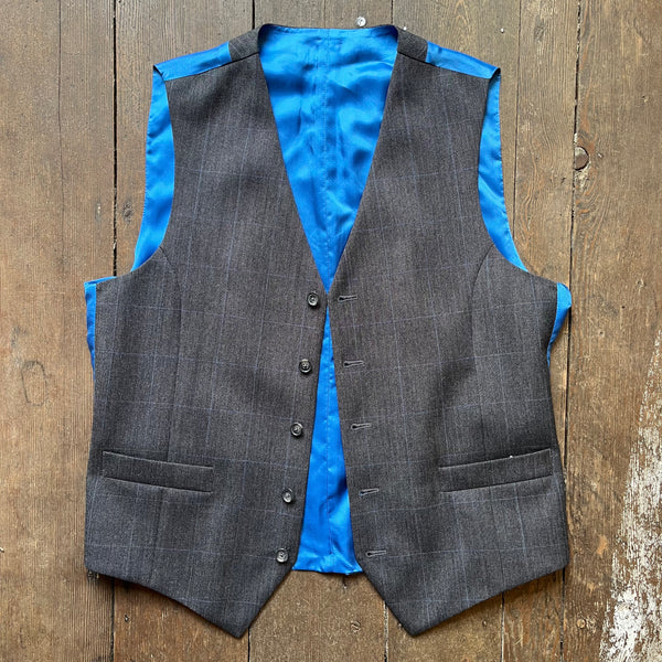 Regent - Norton Waistcoat – Charcoal Grey Wool with Blue Overcheck