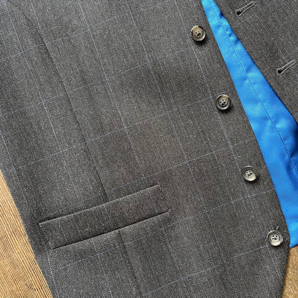 Regent - Norton Waistcoat – Charcoal Grey Wool with Blue Overcheck