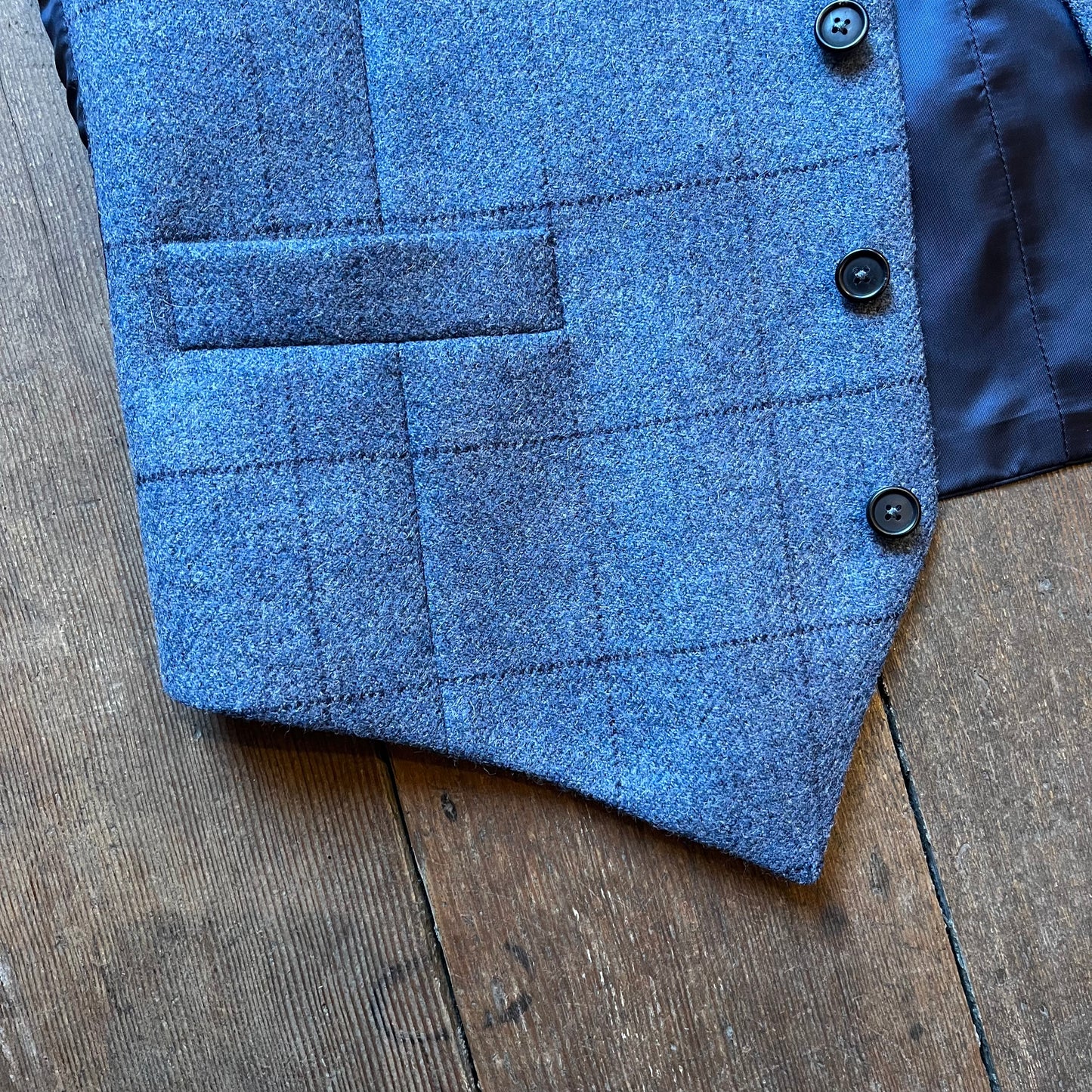 Regent - Max Waistcoat – Blue Wool Tweed Overcheck