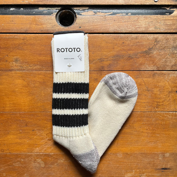 ROTOTO - Coarse Ribbed Old-School Crew Socks – Black/Black
