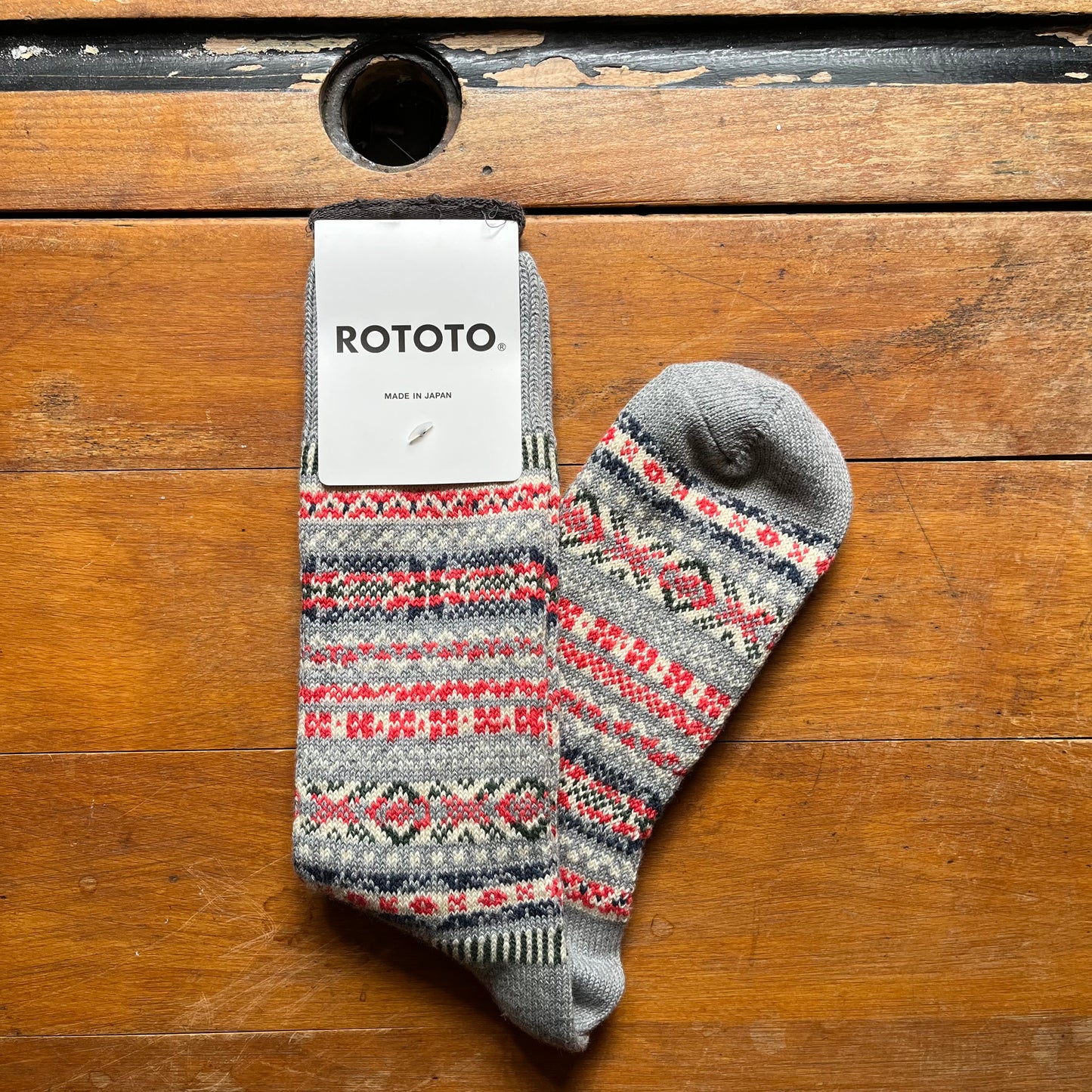 ROTOTO - Jacquard Crew Sock - Fairisle - red and grey