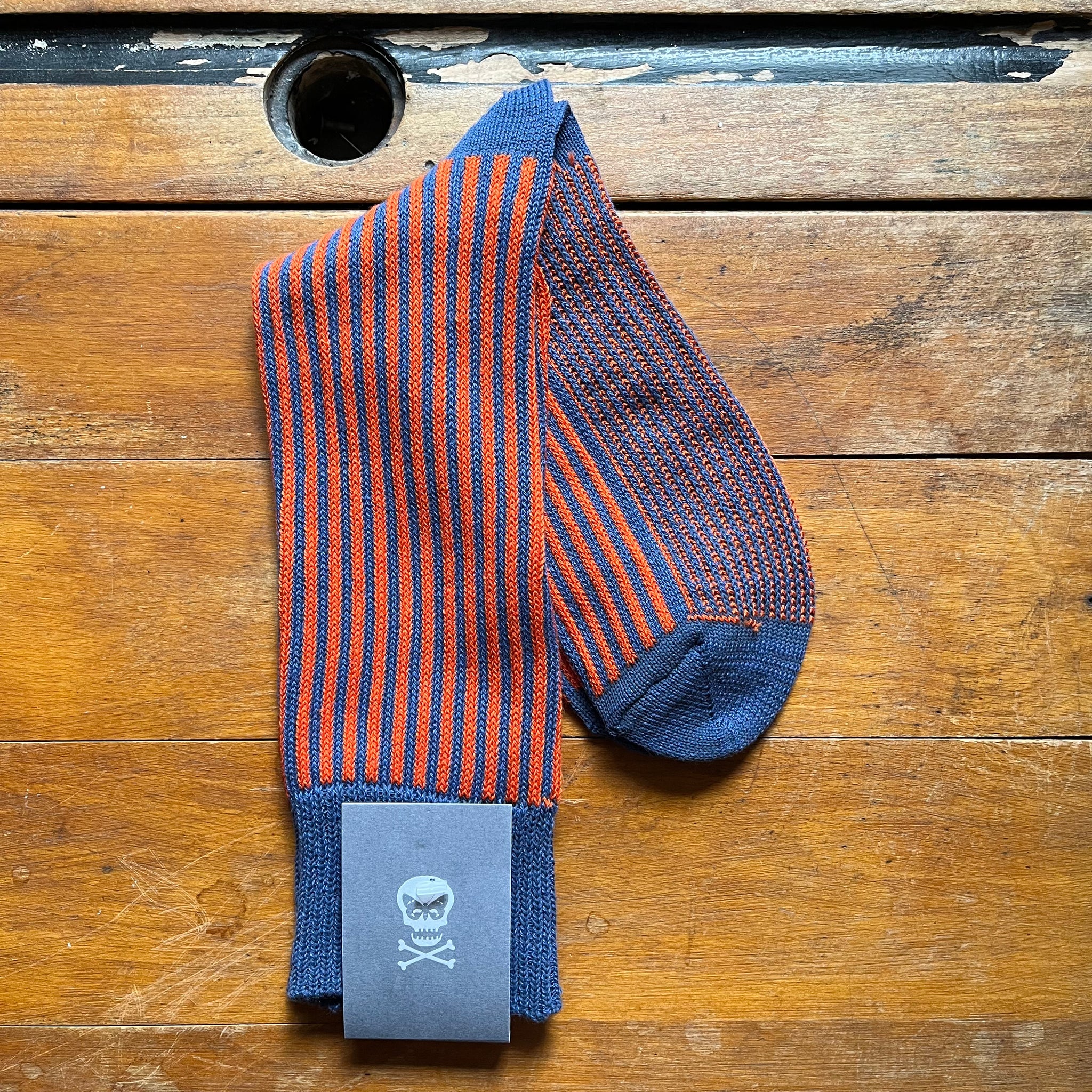 Regent Socks - Cotton - Blue and Orange Vertical Stripe