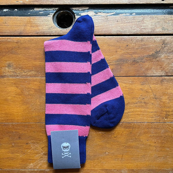 Regent Socks - Cotton - Pink & Blue - Hoop