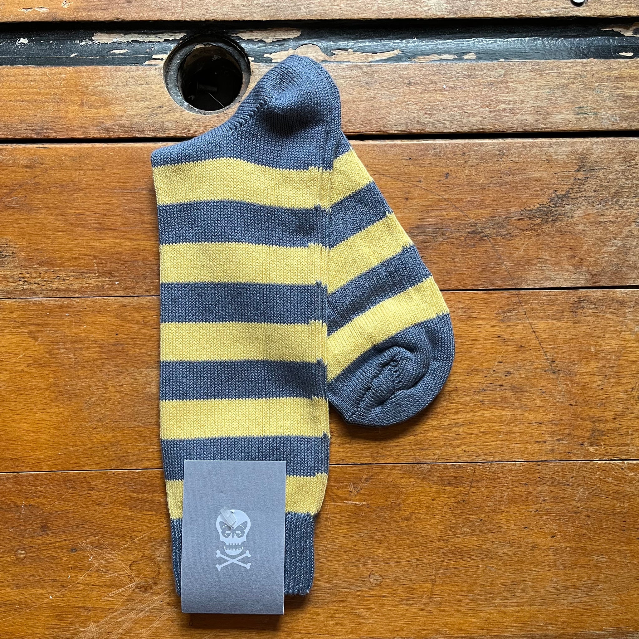 Yellow and shark blue-grey hoop pattern sock