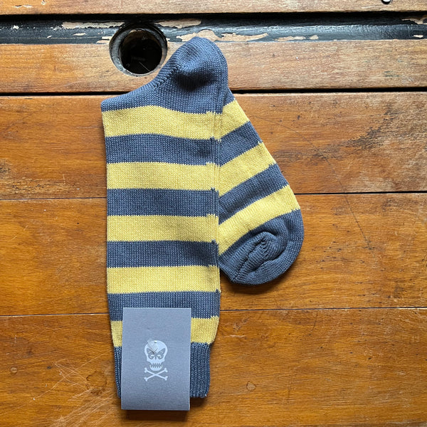 Regent Socks - Cotton - Powder Blue & Yellow -  Hoop
