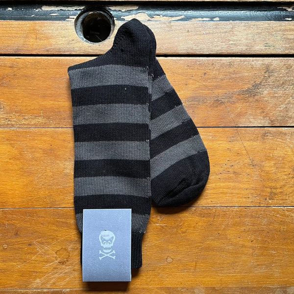 Regent Socks - Cotton - Black & Grey - Hoop