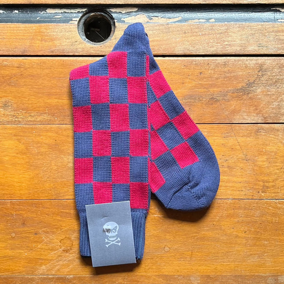 Regent Socks - Cotton - Raspberry Red and Blue Tile Check - Regent Tailoring