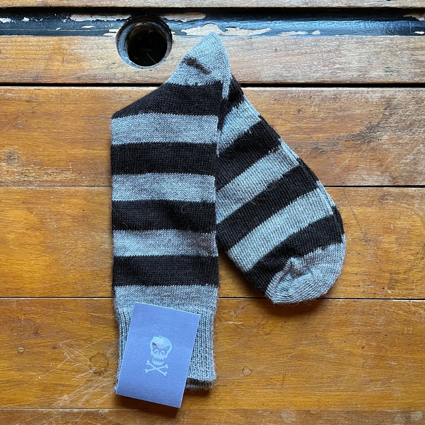 Regent alpaca wool socks grey and brown hoops