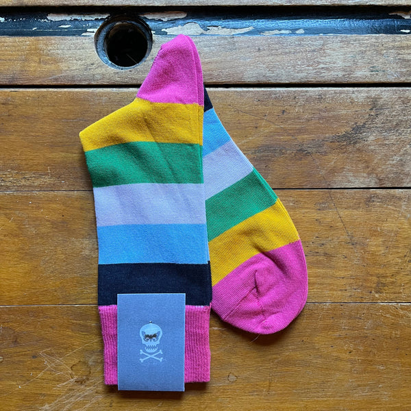 Regent - Socks - Cotton - Pink/ Multi-Colour Stripes - Hoop