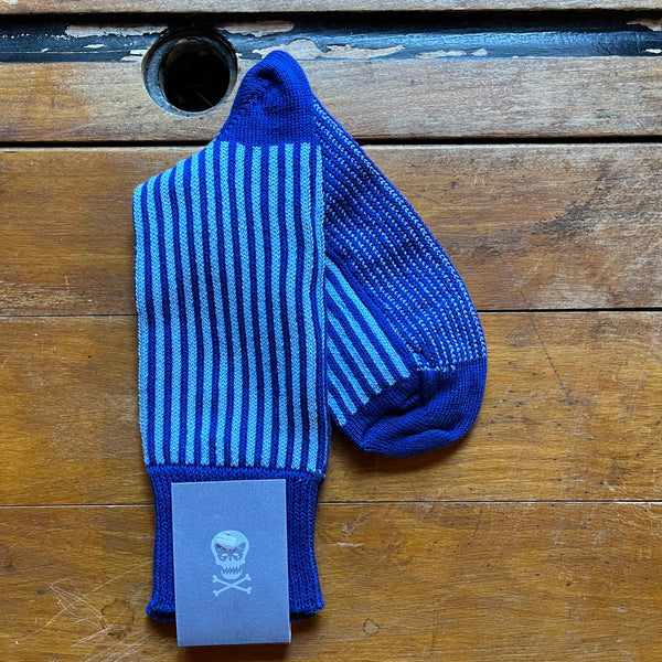 Regent Socks - Cotton - Pale Blue and Navy Vertical Stripe