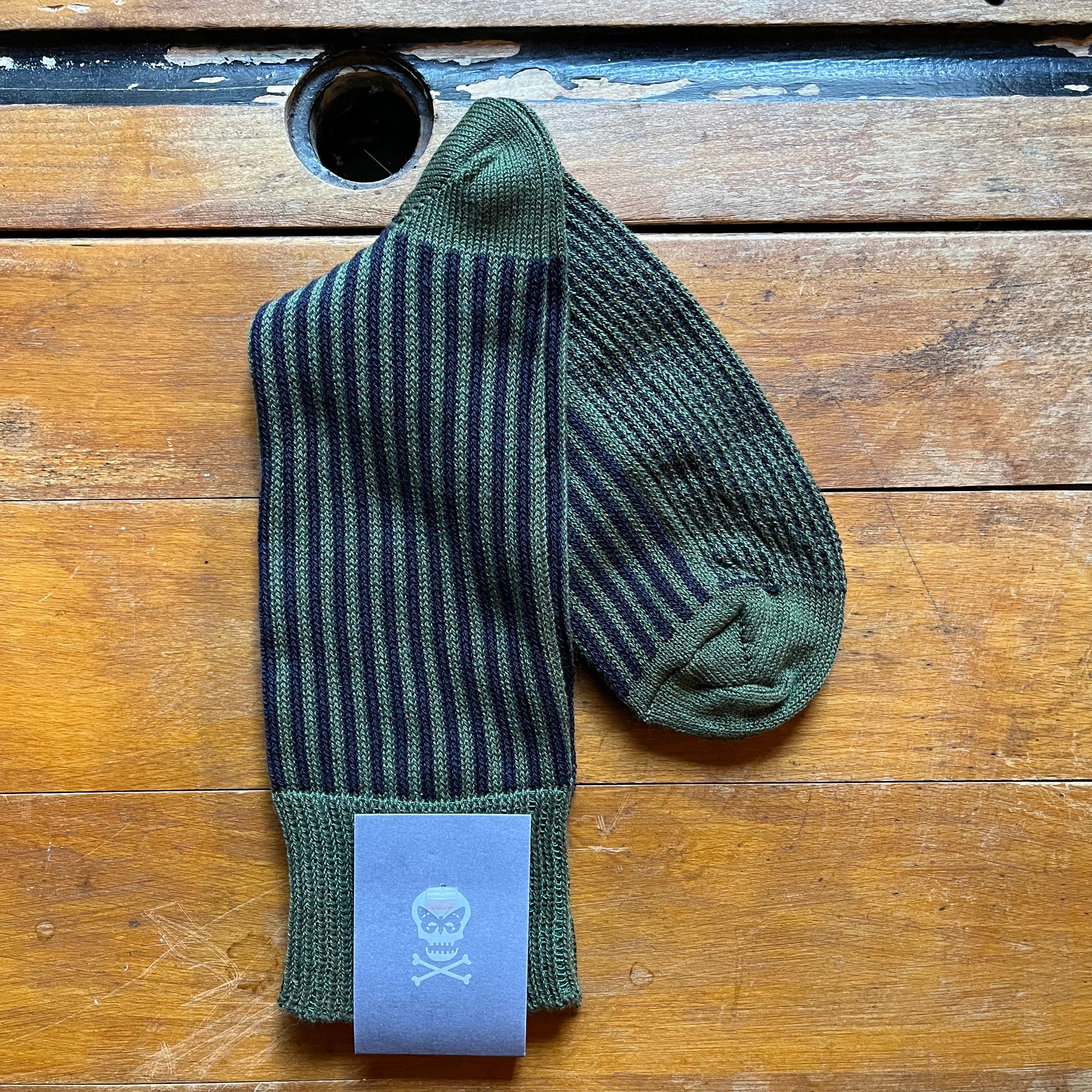 Black and Khaki Green Vertical Striped sock