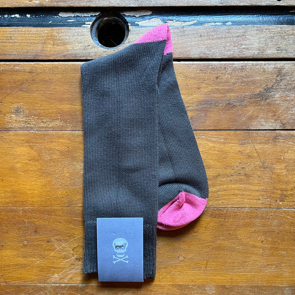Regent Socks - Cotton - Grey with Pink Heel and Toe
