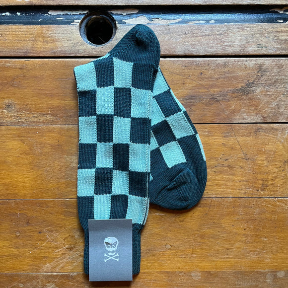 Regent racing green and pale green tiled pattern cotton socks