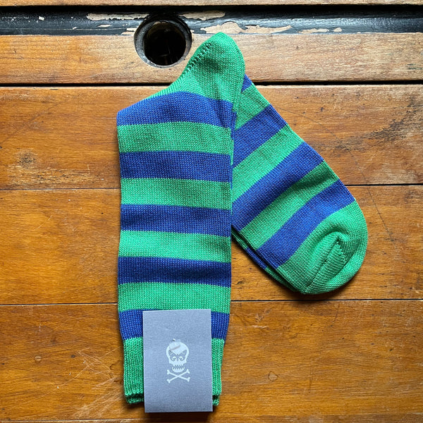 Regent Socks - Cotton - Lime & Blue -  Hoop