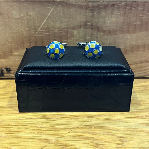 Rgent cufflinks in yellow and blue circular design