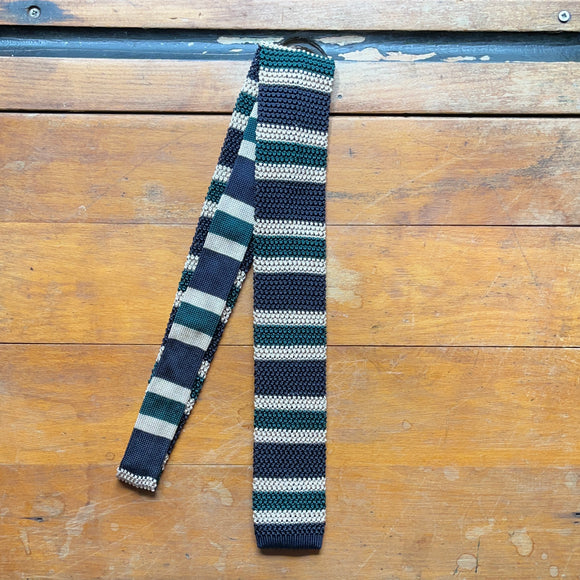 Green, navy and cream knitted silk tie 
