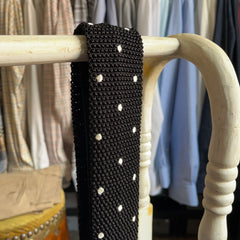 Regent - Knitted Silk Tie - Black with White Spots