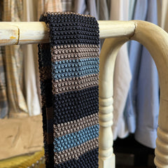 Regent  - Knitted Silk Tie - Navy, Grey and Sky Blue Stripes