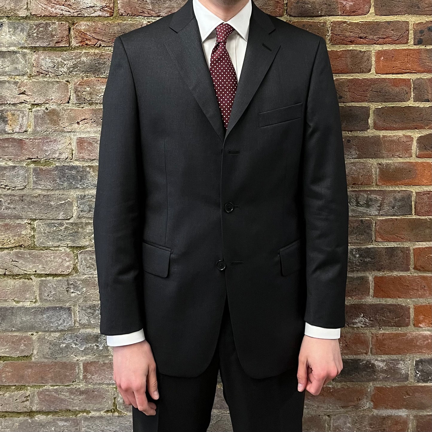 Regent 'Penguin' three button charcoal grey fleck suit