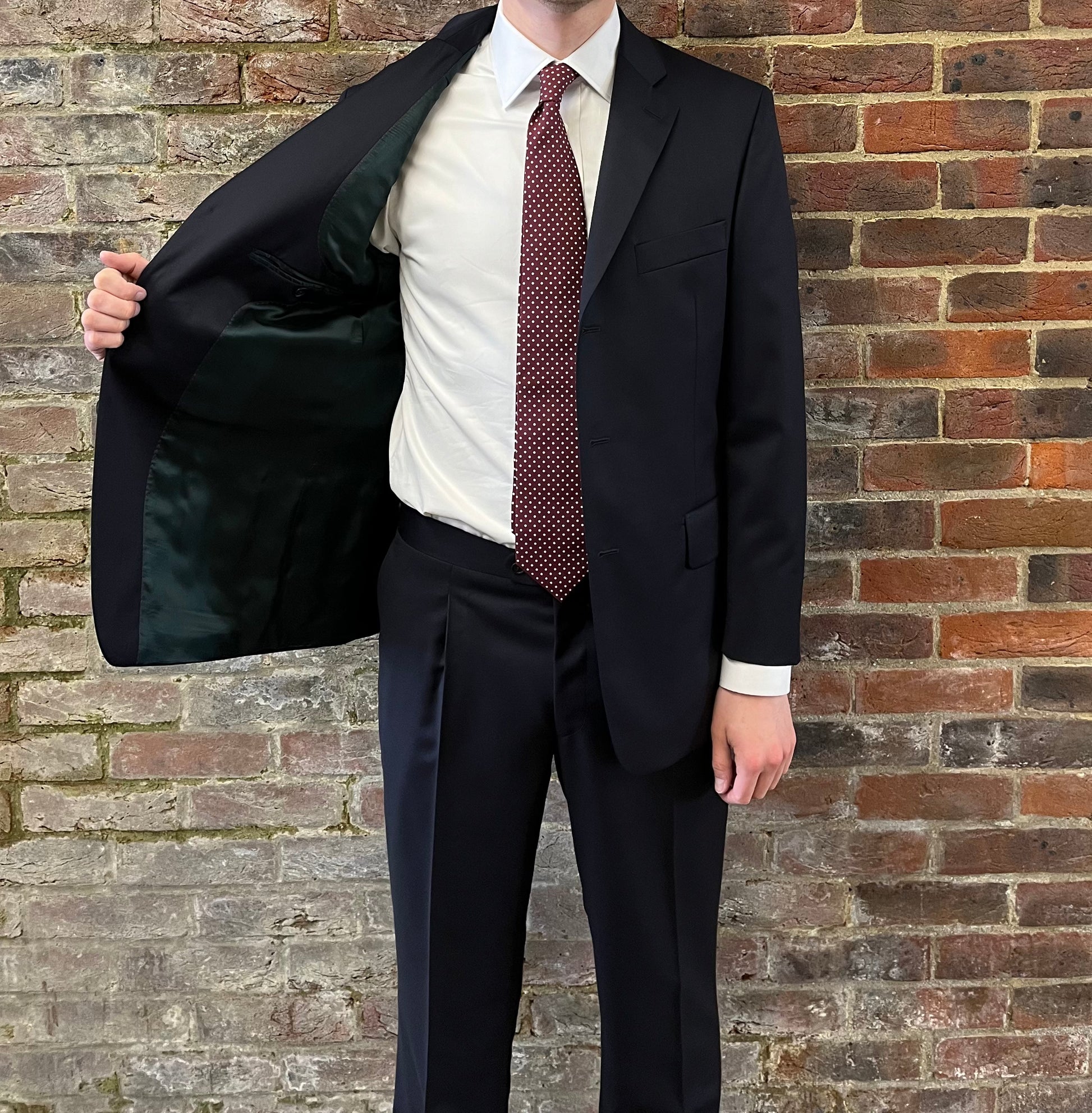 regent 'James' navy three button suit - green jacket lining