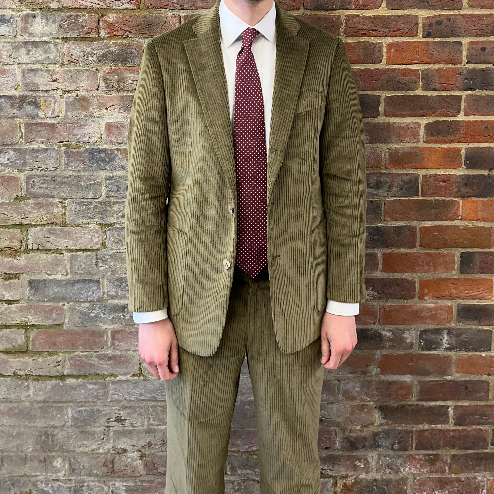 Regent 'Terrence' two button corduroy green suit  - open jacket