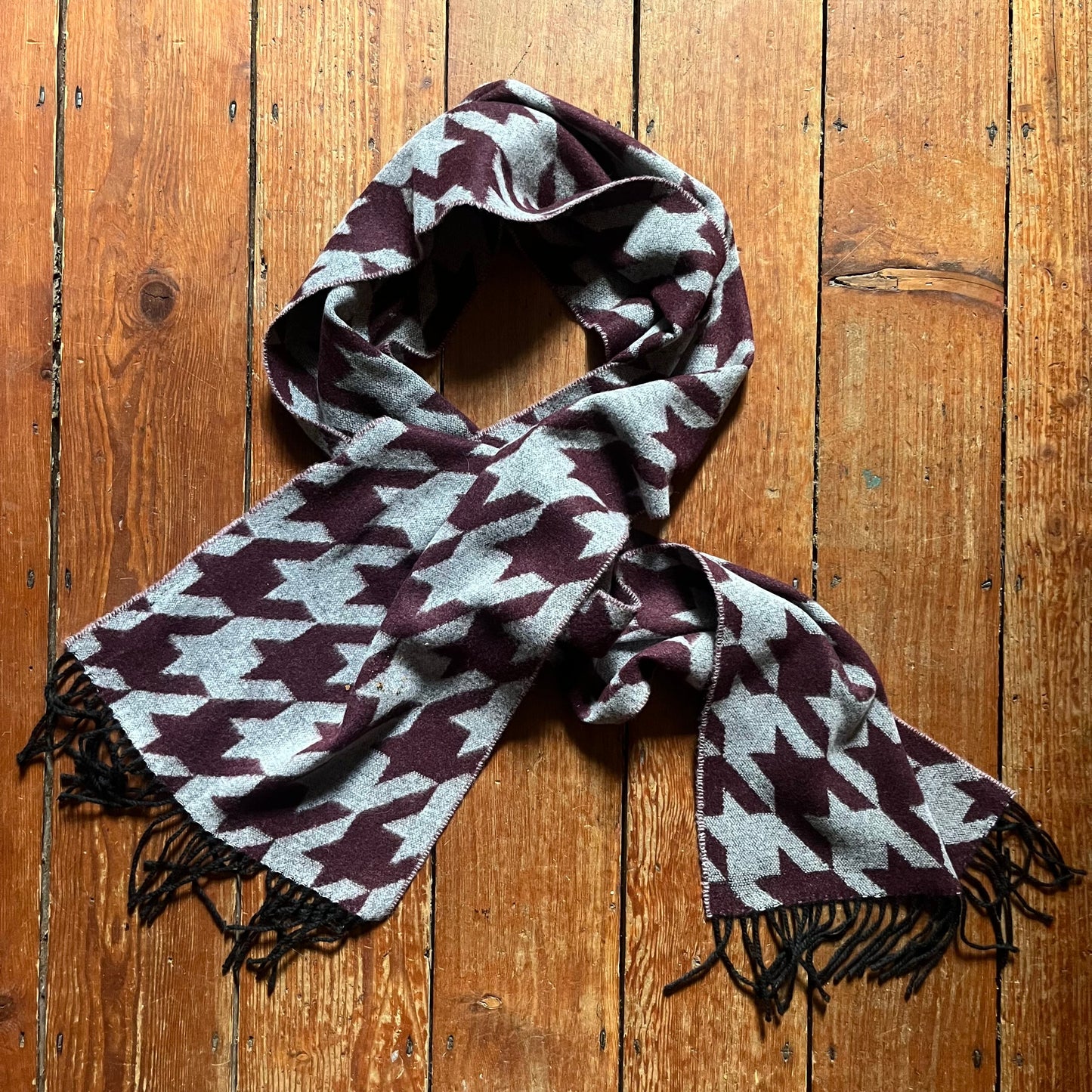 Burgundy and grey scarf
