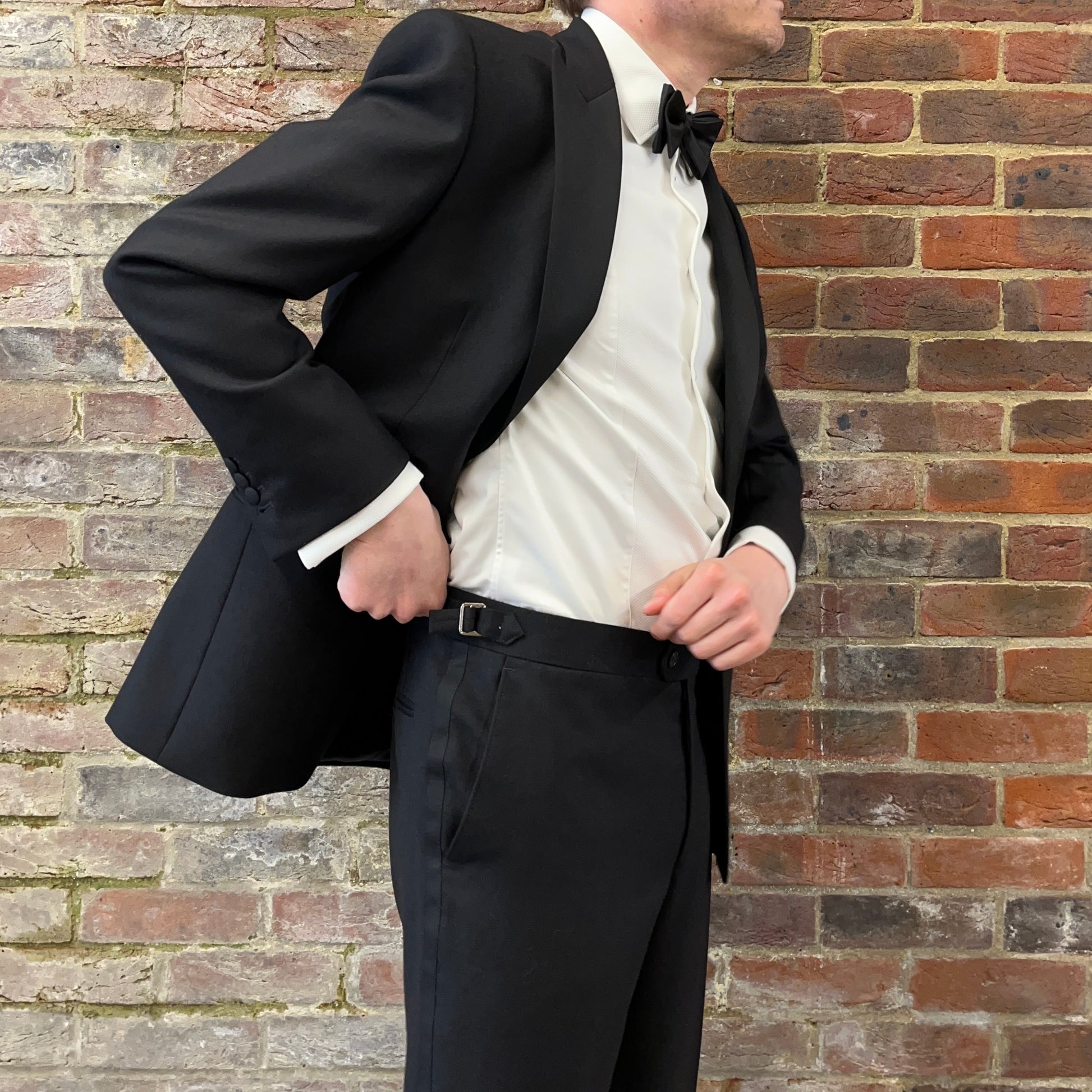 Regent - Classic Dinner Suit - One Button - Black - Peak Lapel - Regent Tailoring - side