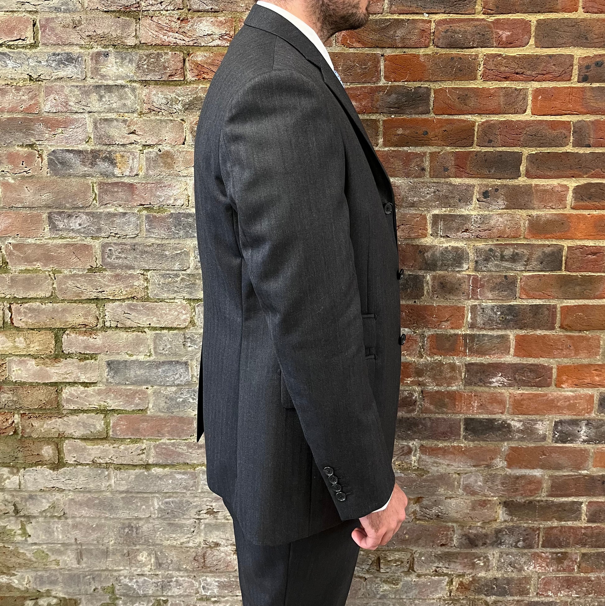 Regent - 'Matthew' Heritage - Three Button Suit - Charcoal Herringbone - side