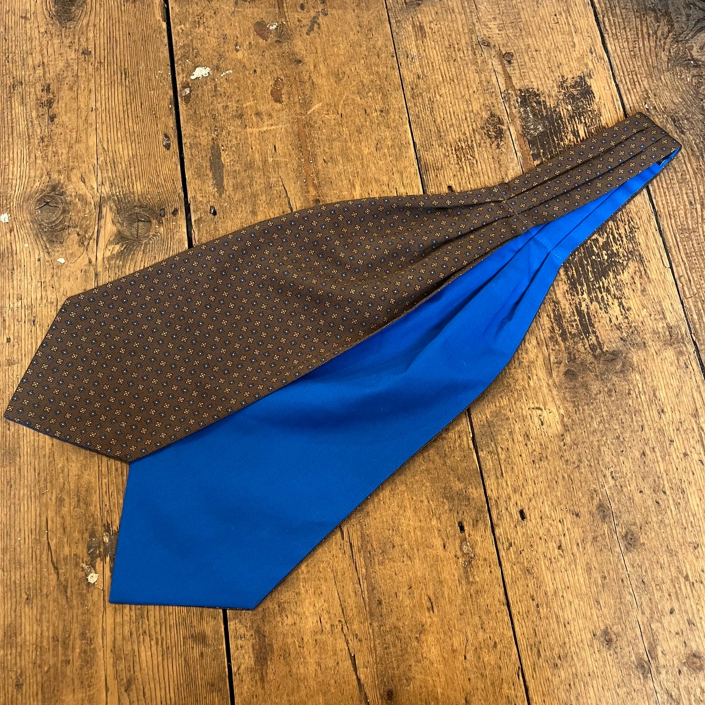 Cravat - Luxury Silk & Cotton - Geometric- Brown and Royal Blue