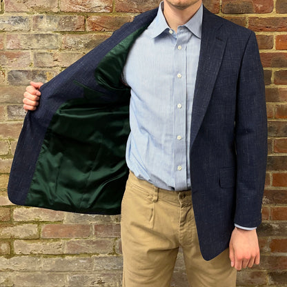 Regent 'Lumps' jacket navy wool and linen - green lining